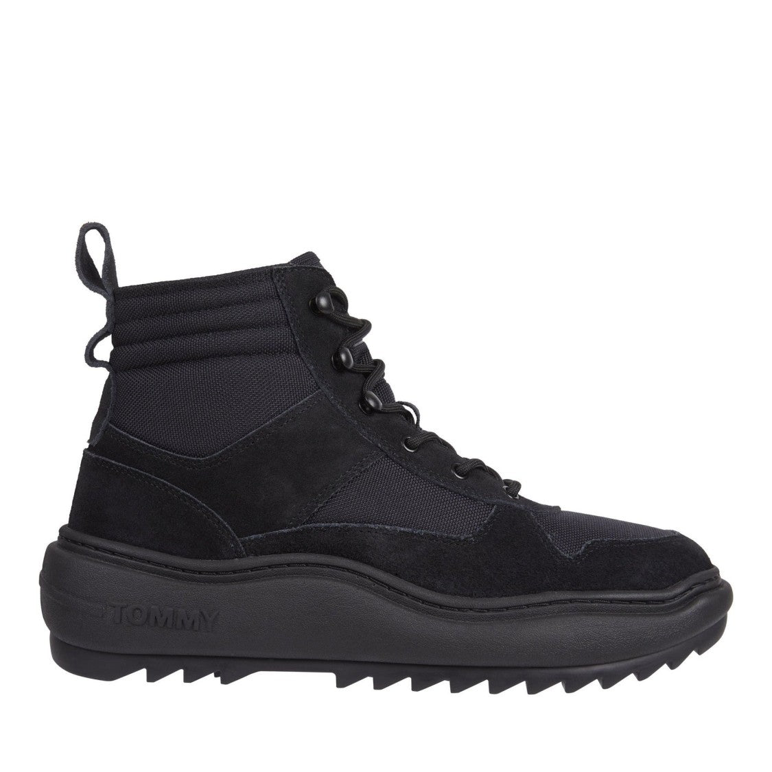 Tommy Jeans Black Suede Lace-Up Padded Collar Boots