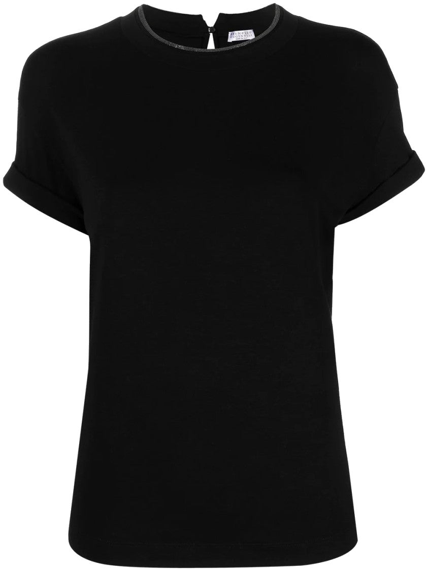 Brunello Cucinelli Short-Sleeved T-Shirt With Rolled Sleeves And Keyhole Detail