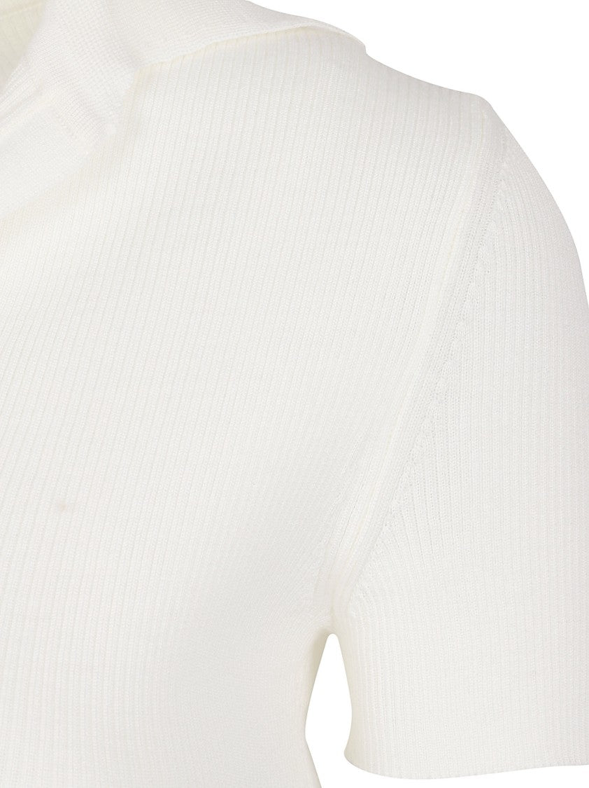 Max Mara Short-Sleeved Ribbed Knit Top With Subtle V-Neckline
