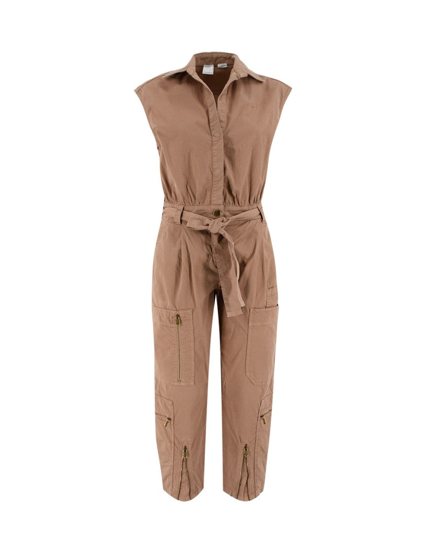 Pinko Beige Stretch Cotton Overall With Sash Waist Tie