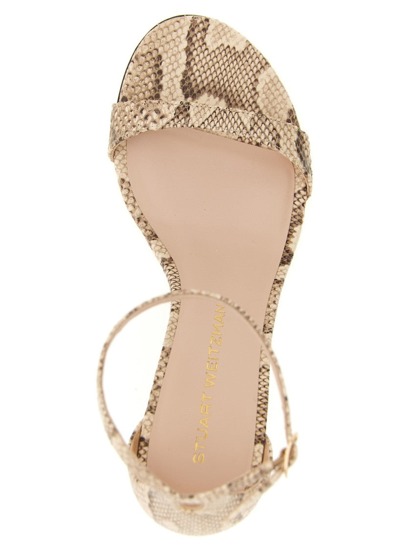 Stuart Weitzman Snake-Print Leather Stiletto Sandals With Adjustable Ankle Strap