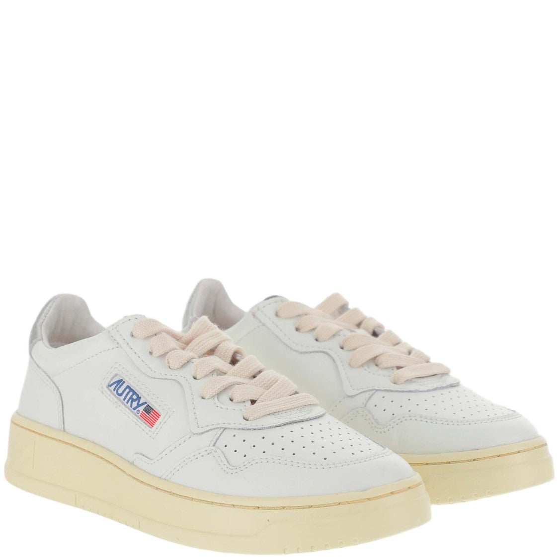 Autry Leather Trainers With Front Lacing And Metallic Heel Tab