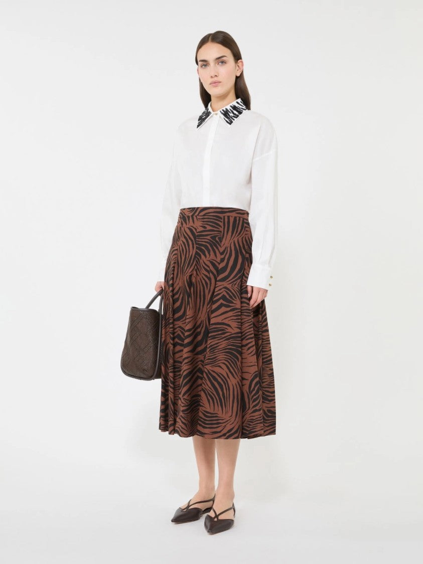 Max Mara Long-Sleeve Blouse With Zebra-Patterned Collar And Gold-Tone Buttons