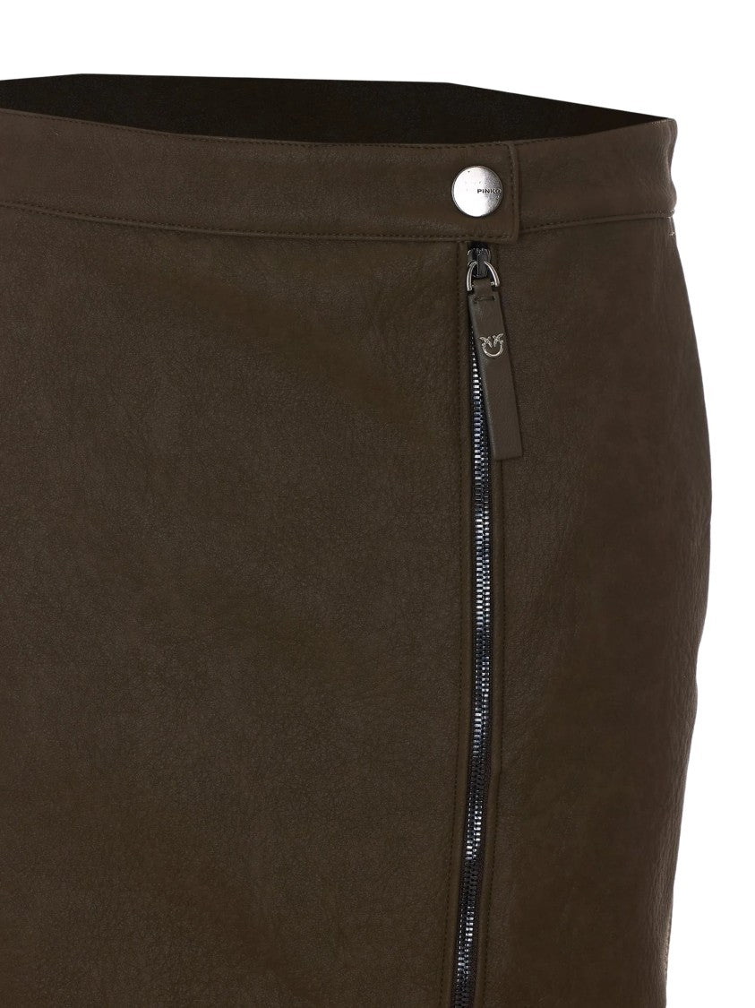 Pinko Textured Leather Midi Skirt With Asymmetric Zip