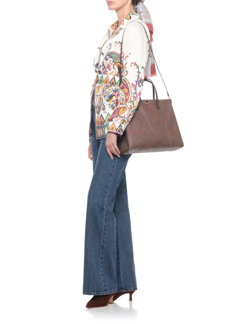 Etro Structured Cotton Shoulder Bag With All-Over Paisley Pattern