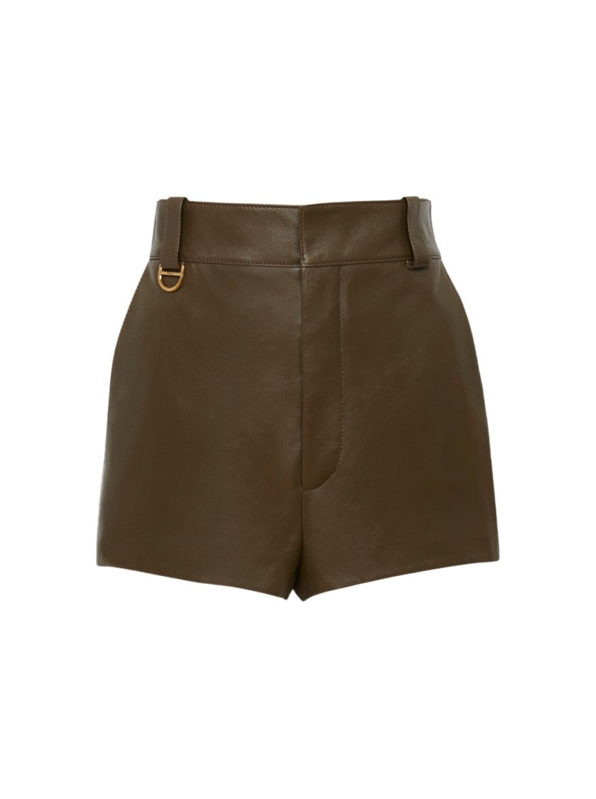 Chloé Tailored Leather Shorts Deep Olive