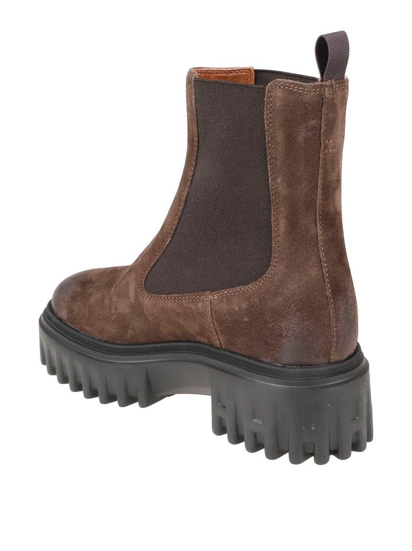 Hogan Rugged Brown Suede Boots With Sole
