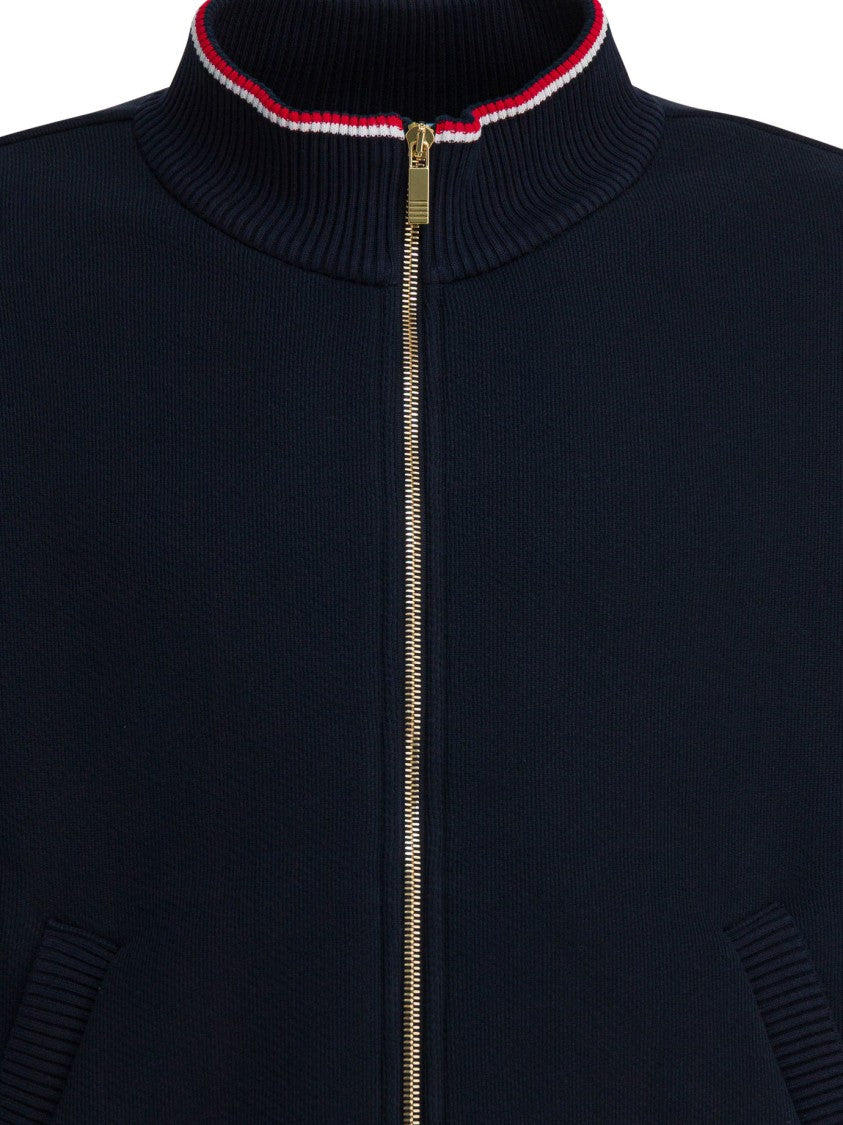 Thom Browne Tricolor Insert Zip-Up Sweatshirt With Logo Patch