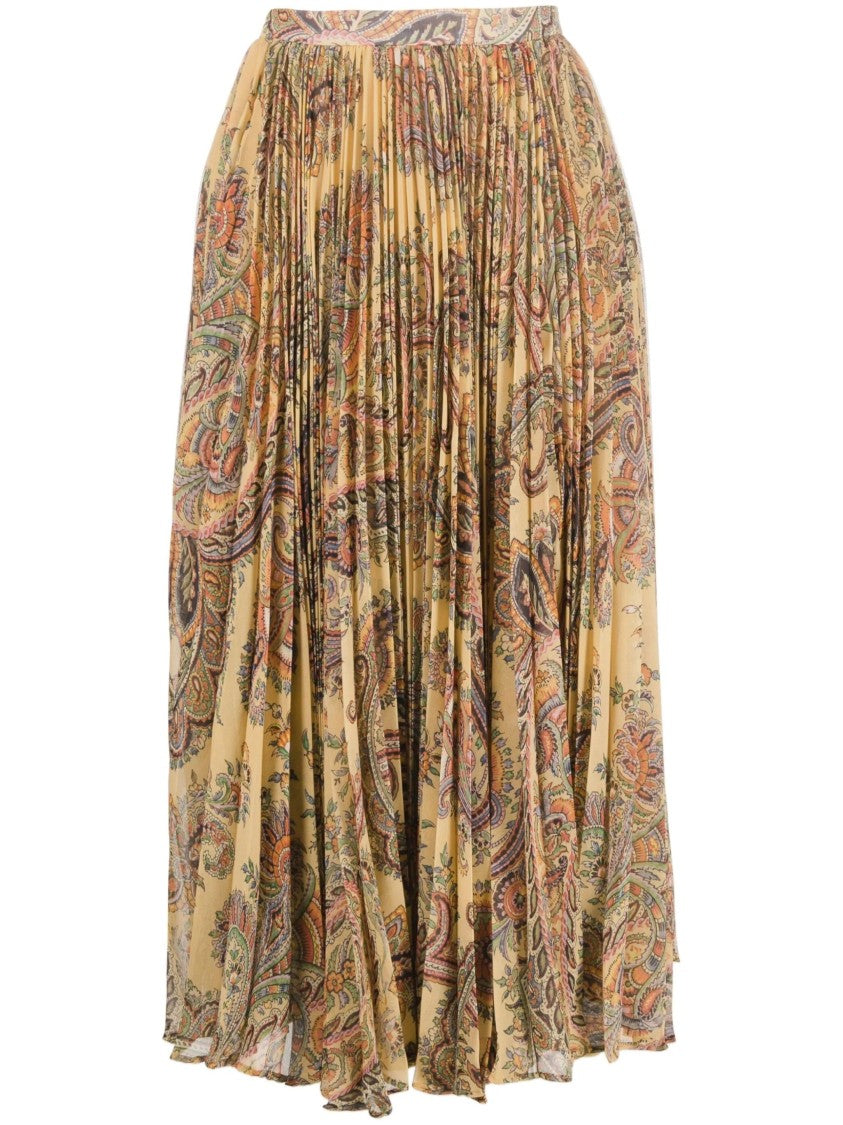 Etro Pleated Beige Skirt With Paisley Print