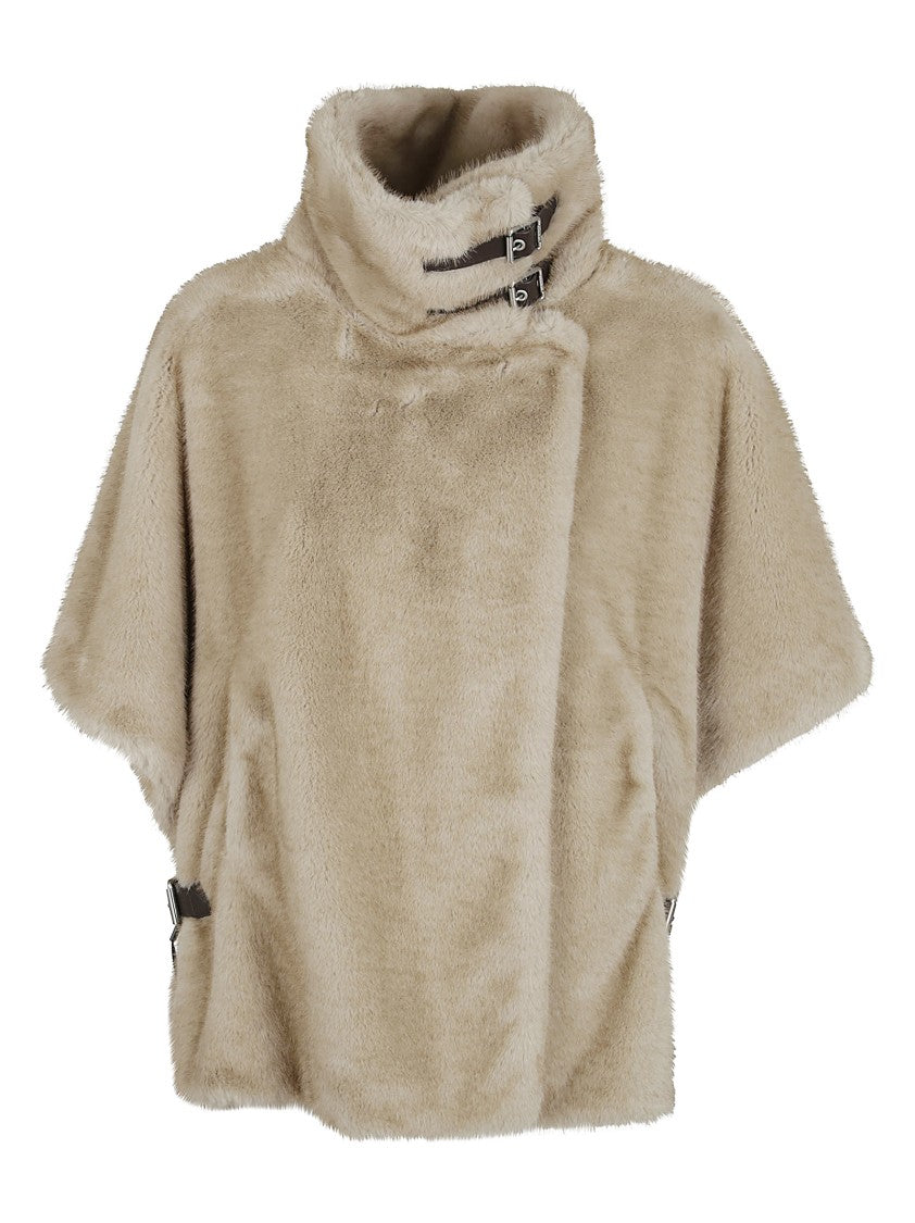 Pinko Fur-Effect Cape With Wrap-Around Fold-Over Collar