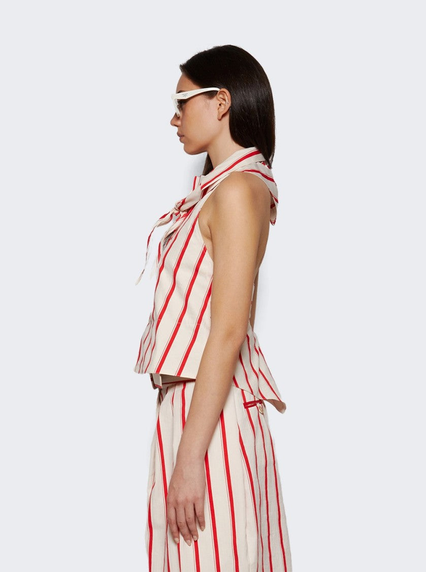 Rosie Assoulin Kerchief Top In Coastal Stripe Red Stripe