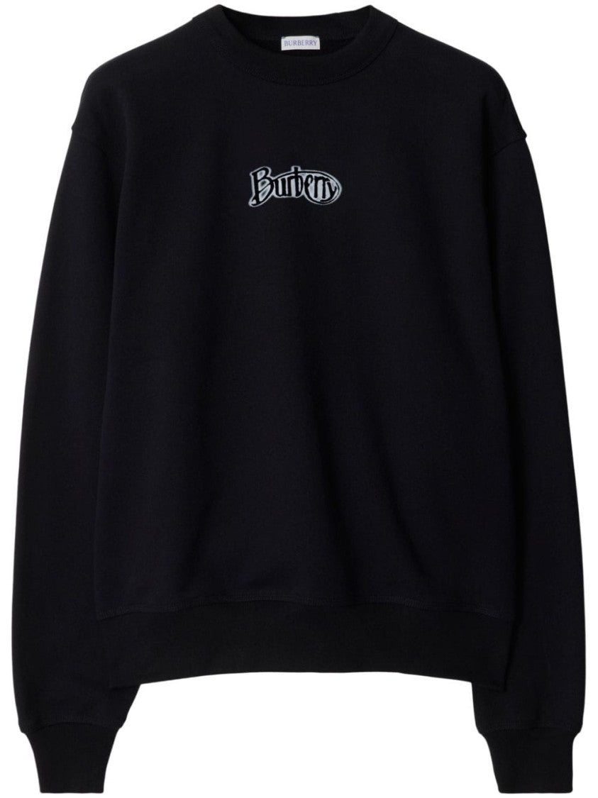 Burberry Black Cotton Blend Logo Print Sweatshirt
