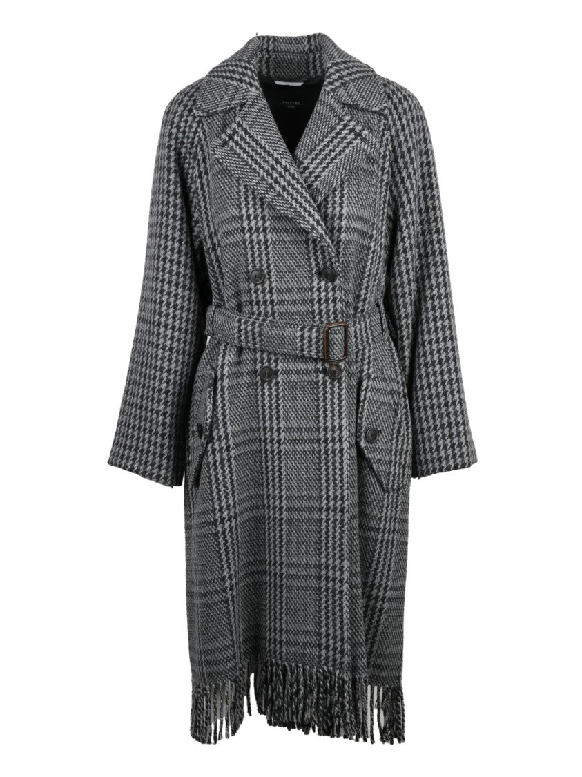 Max Mara Grey Double-Breasted Houndstooth Wool Coat