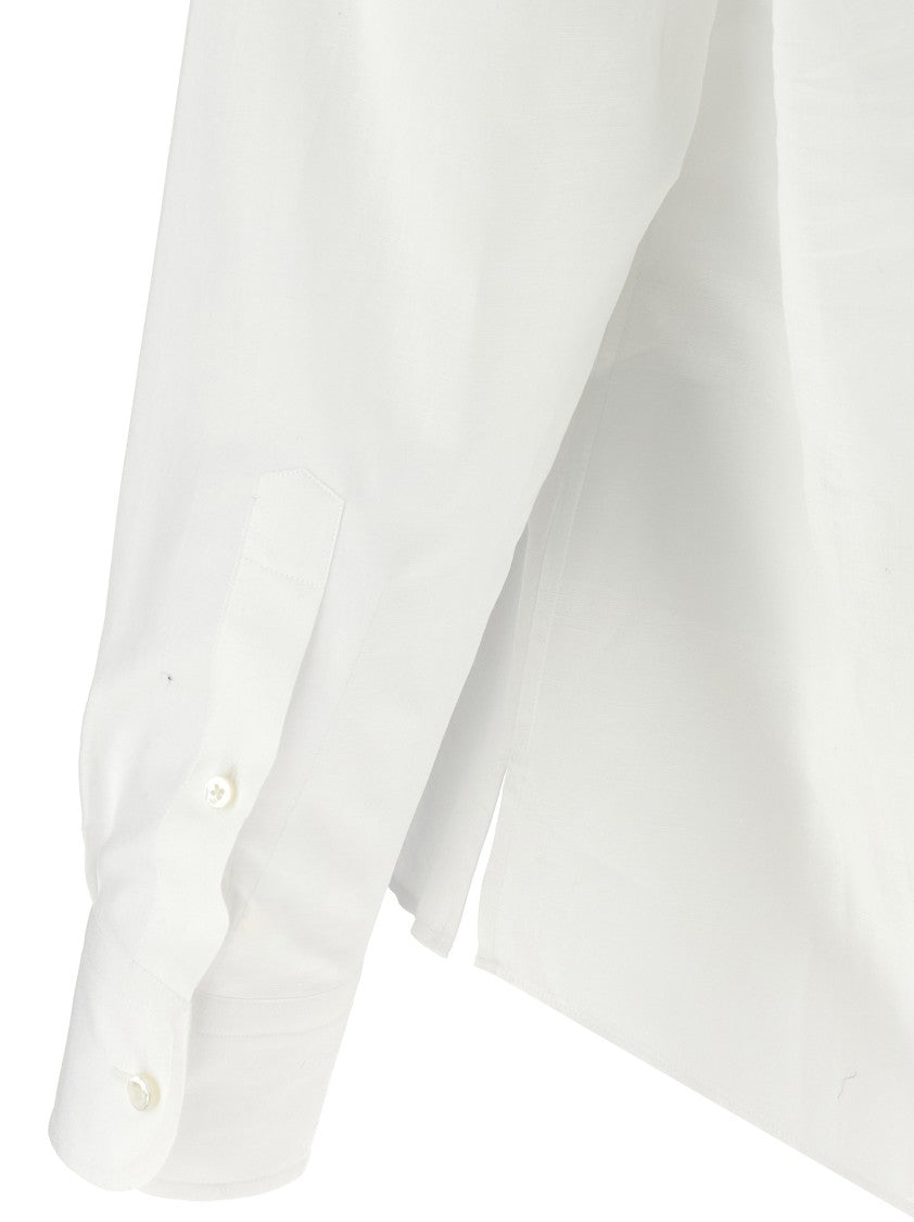 Zegna Refined White Linen Shirt With Pointed Collar