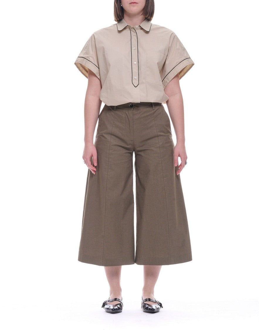 Nine In The Morning Olive Fiammetta Cotton Stretch Cropped Wide-Leg Culotte