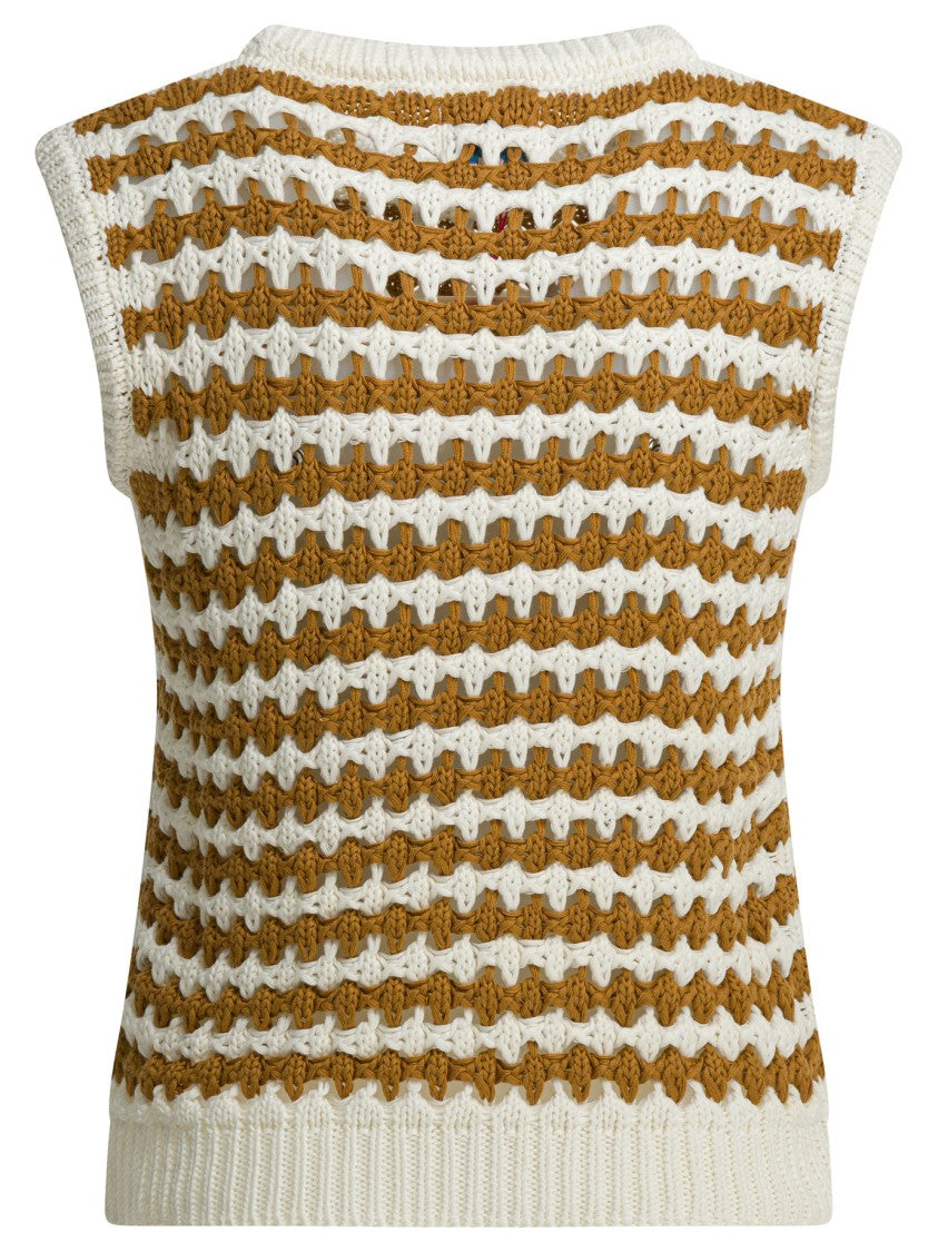 Ines De La Fressange Textured Sleeveless Knitwear With Horizontal Stripes