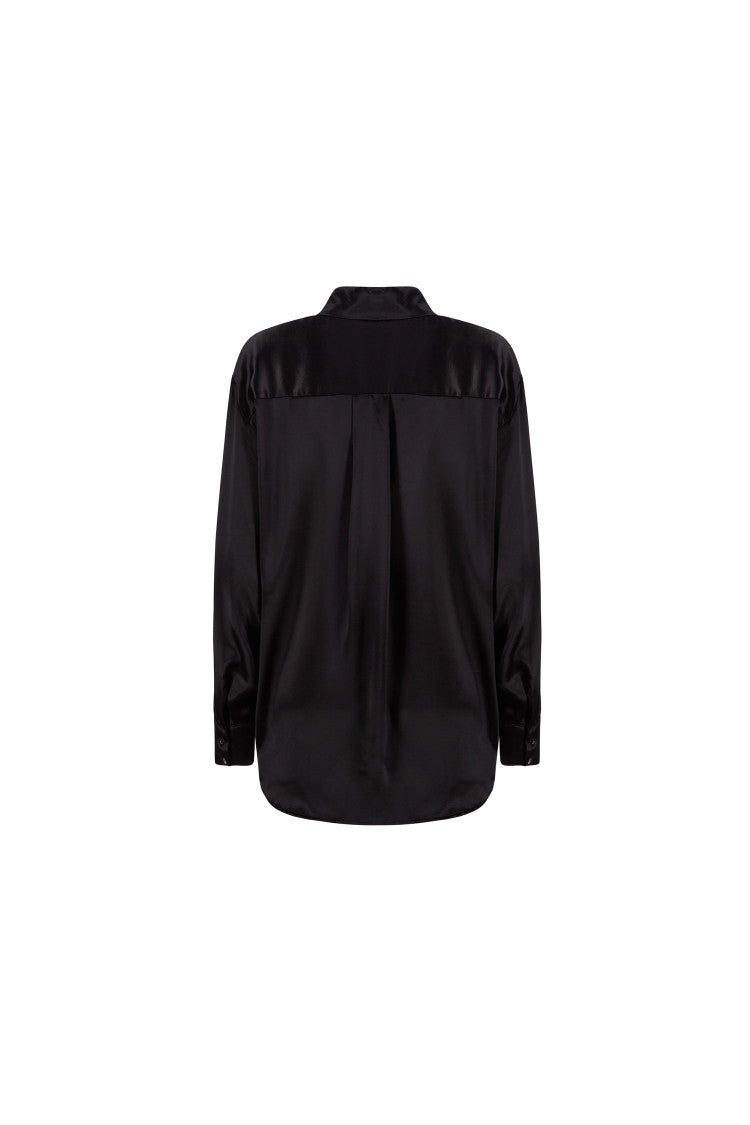 Aniye By Button-Up Black Satin Blouse With Relaxed Fit