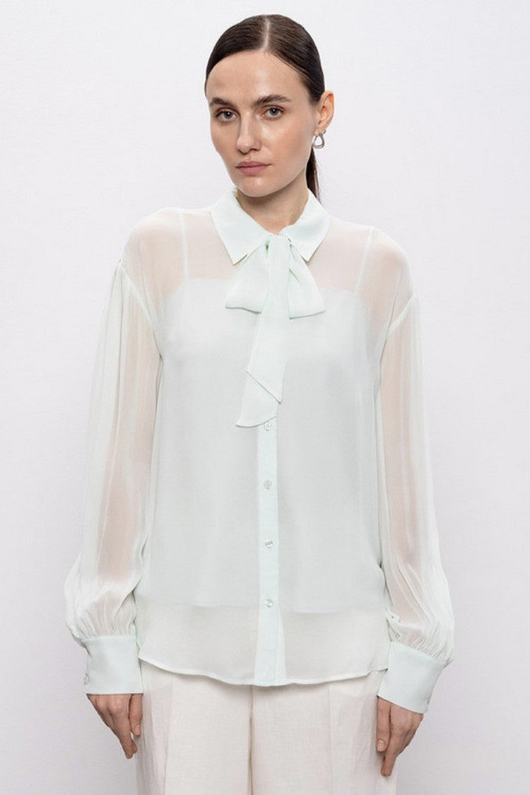 Twin-Set Sky Blue Tie-Neck Blouse