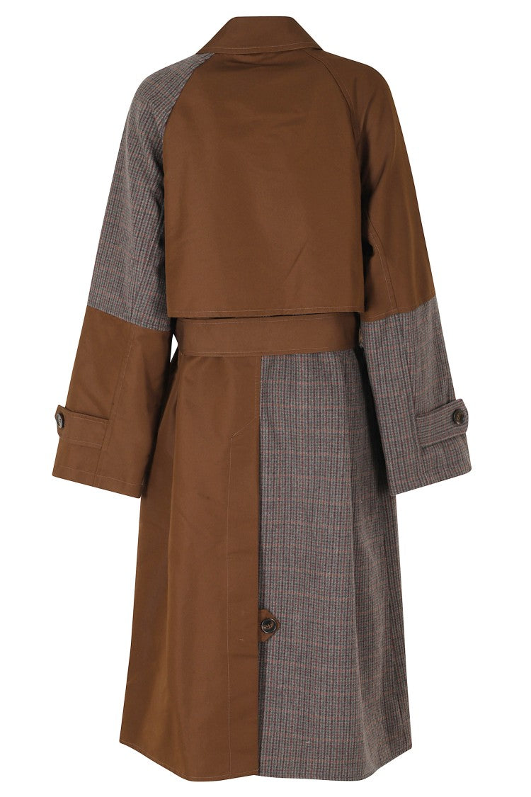 Essentiel Antwerp Brown Kagu Patchwork Double-Breasted Cotton-Blend Trench Coat