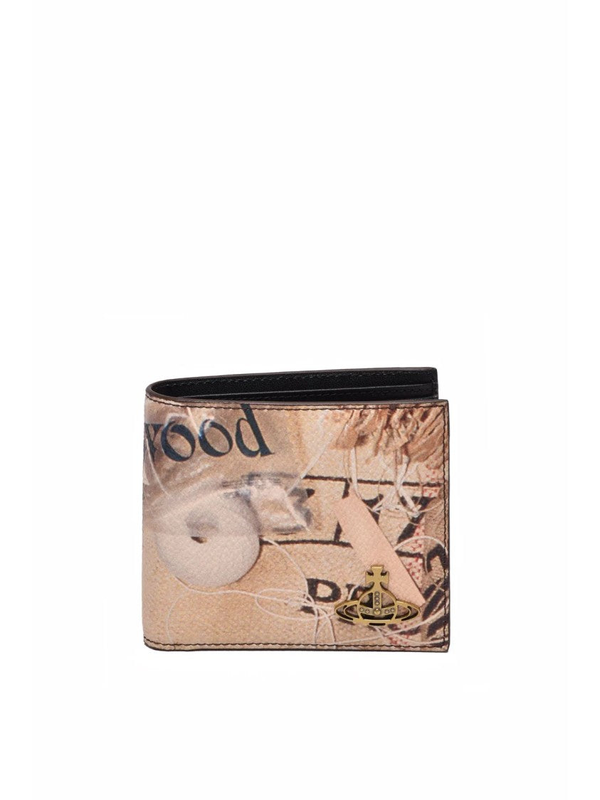 Vivienne Westwood Compact Bifold Wallet With Artistic Print And Metallic Emblem