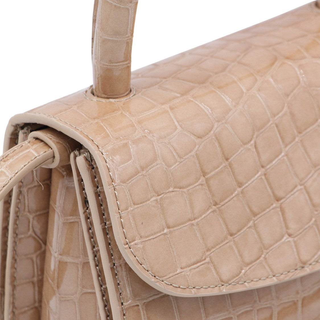 By Far Glossy Crocodile-Embossed Handbag