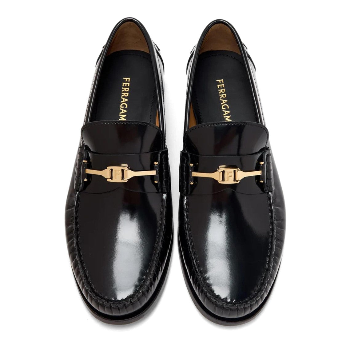 Ferragamo Polished Black Calf Leather Ferragamo Loafers