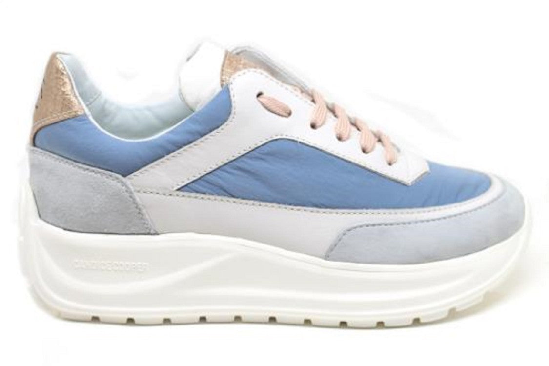 Candice Cooper Gray-Blue Lace-Up Platform Leather Shoes