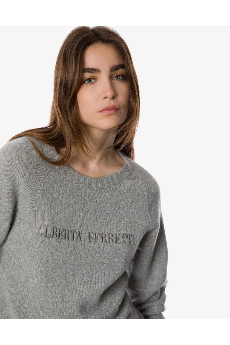 Alberta Ferretti Grey Wool-Blend Sweater