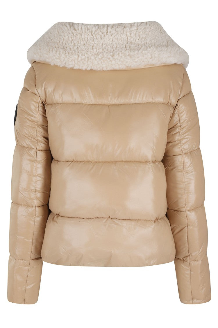 Save The Duck Shiny Quilted Down Jacket With Shearling Collar