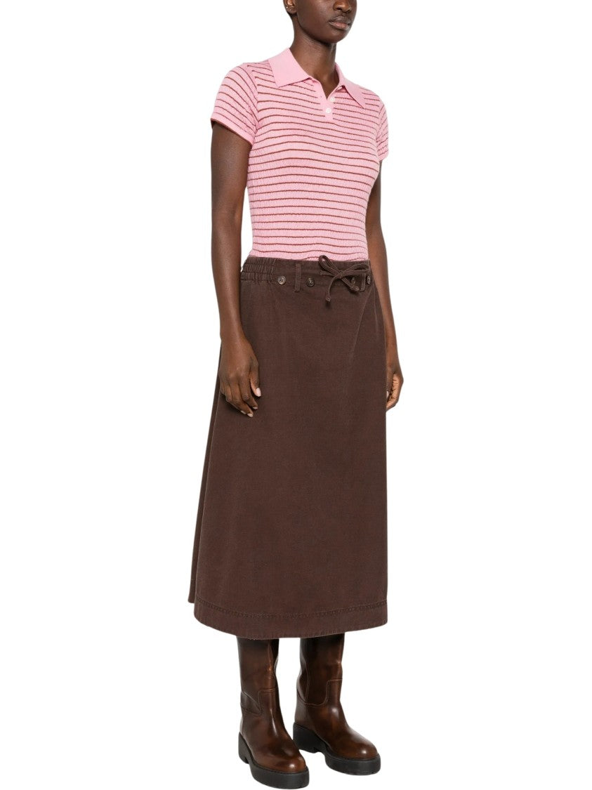 Golden Goose Brown Drawstring Button A-Line Midi Skirt