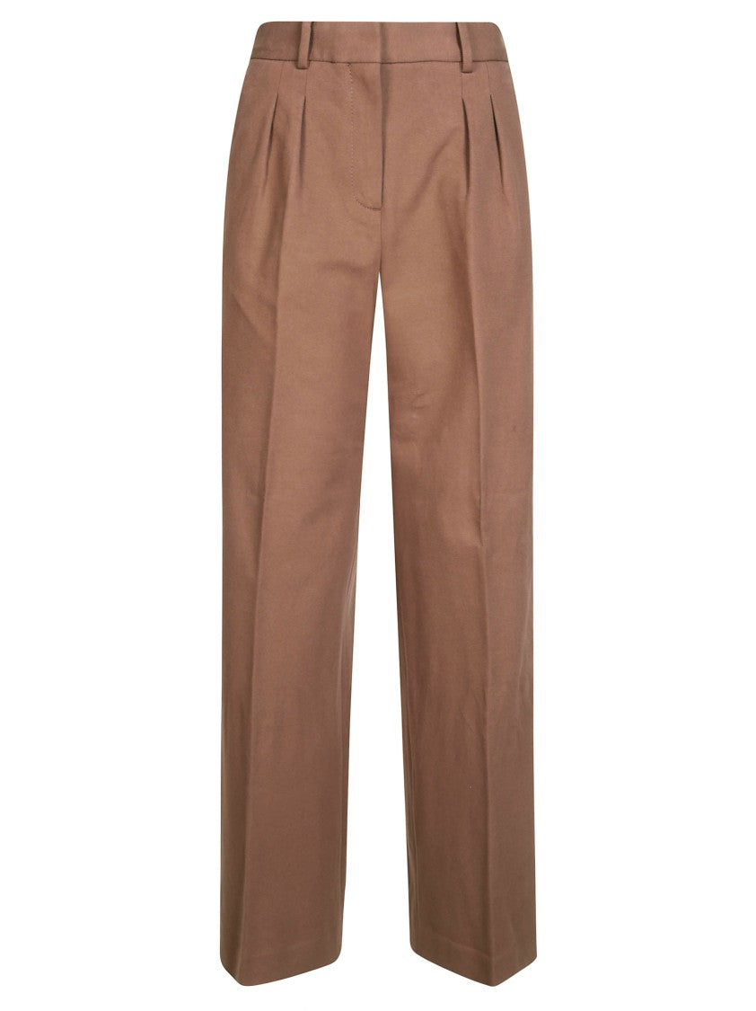 Circolo Brown Pleated High-Waisted Formal Pants