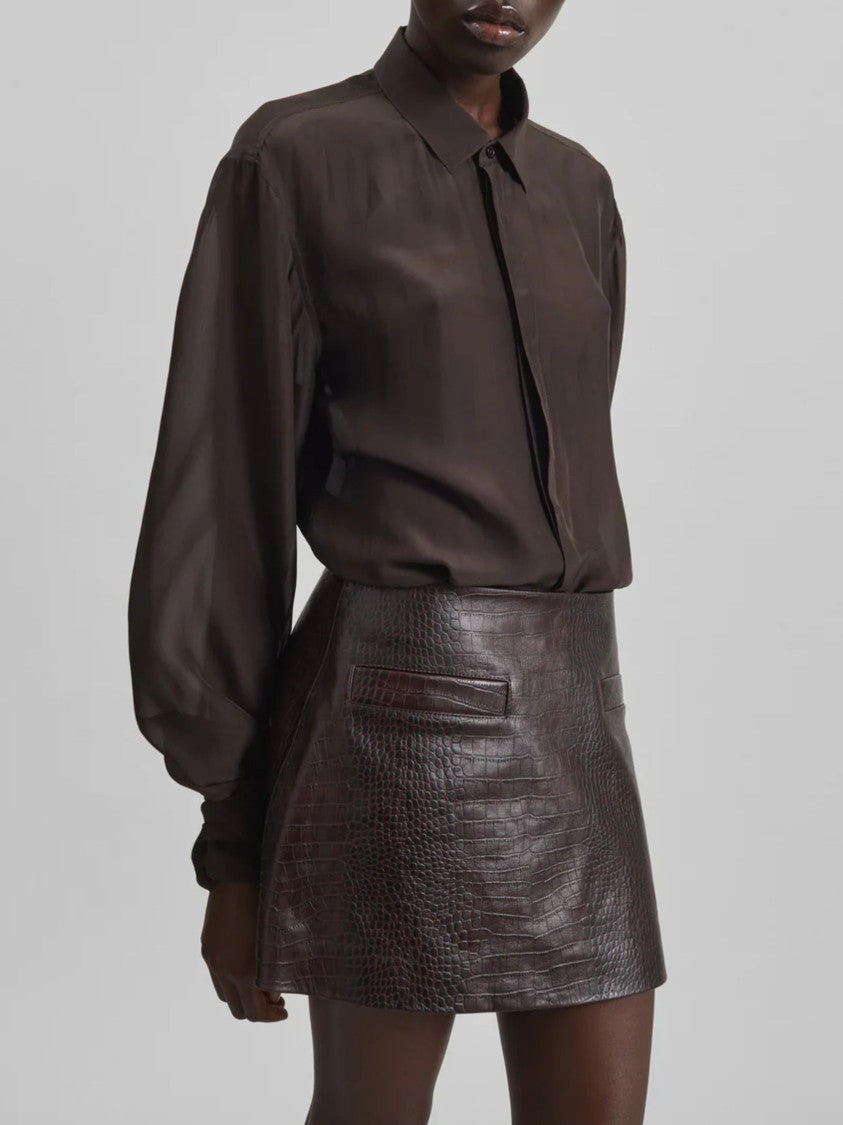 The Frankie Shop Brown Crocodile Leather Mini Skirt