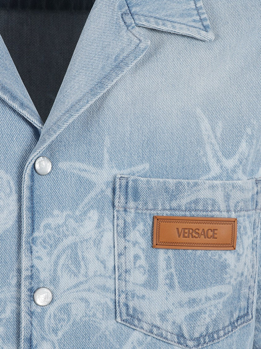 Versace Short-Sleeved Light Blue Denim Shirt