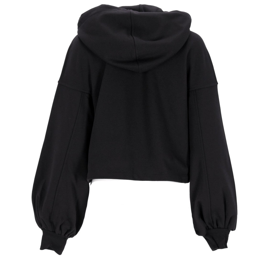Mcm Cropped Black Oversized Hoodie With Iconic Logo Print