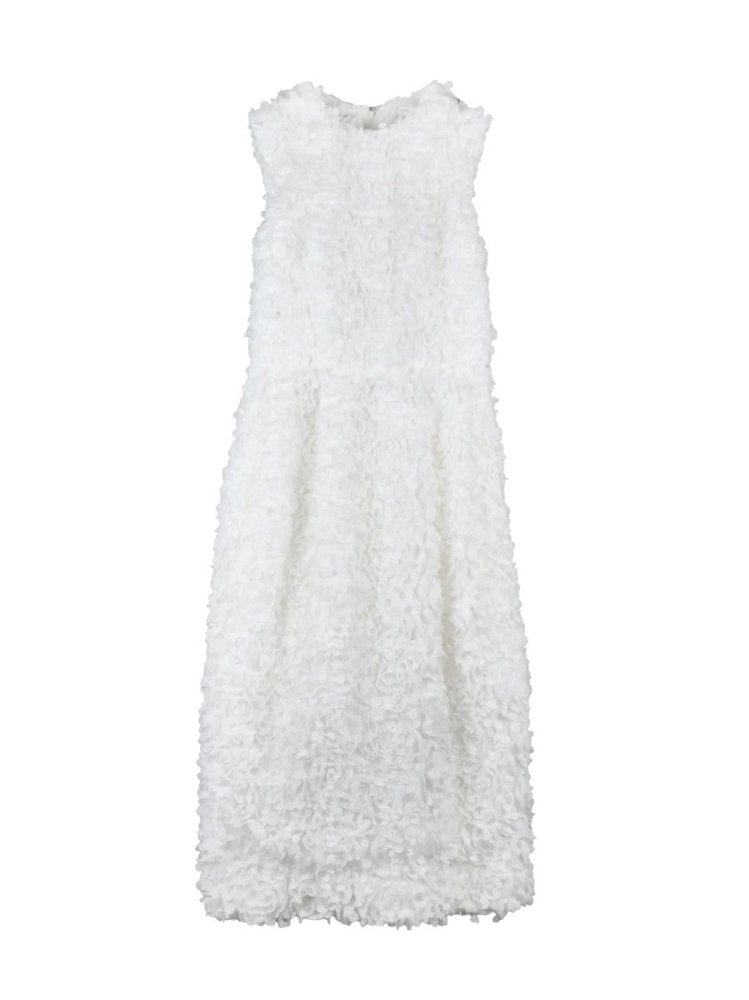 Comme Des Garçons White Ruffled Textured Polyester Maxi Dress