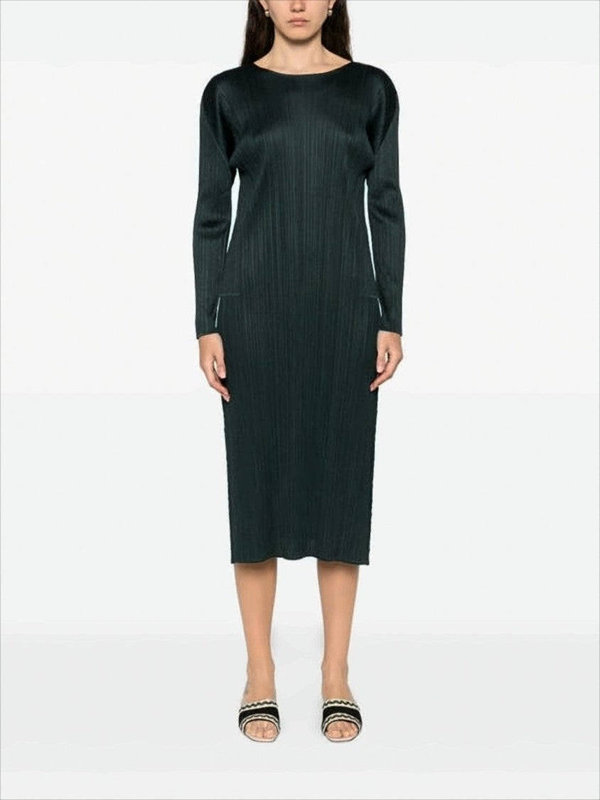 Pleats Please Pleated Midi Dress With Round Neckline