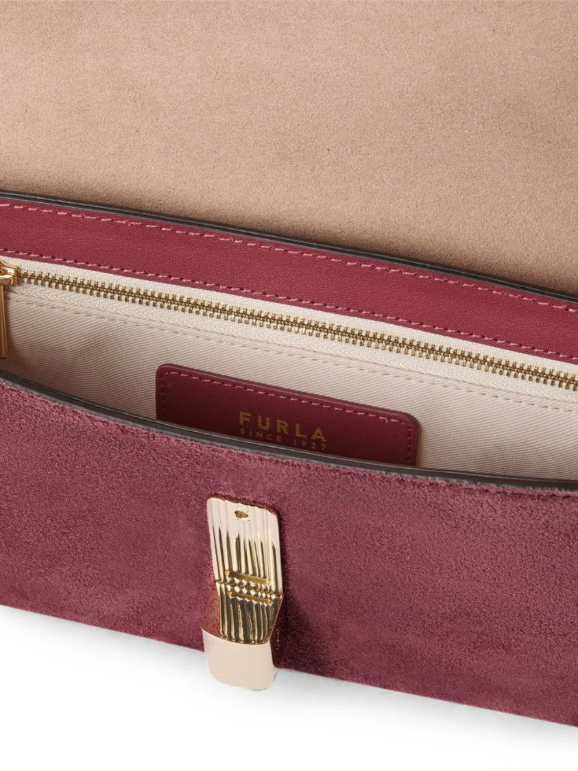 Furla Burgundy Rectangular Suede Gold Studs Bag