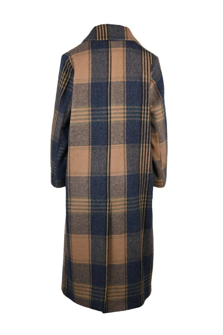 Oliver Horigamy Long Coat - Camel/Blue