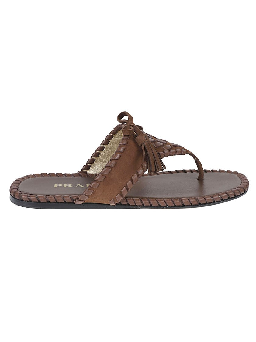 Prada Flat Sandals With Wide Suede Strap