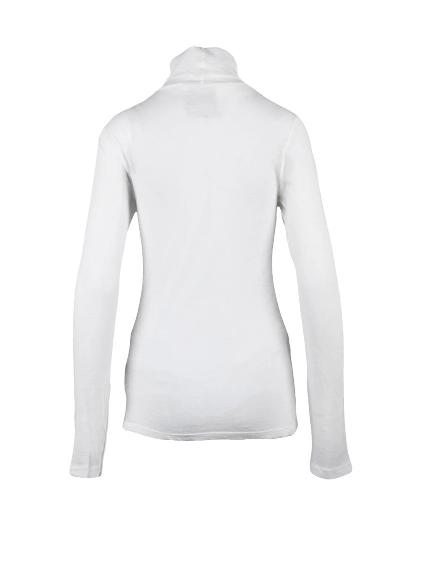 Semi Couture White Brushed Wool-Blend High Neck T-Shirt