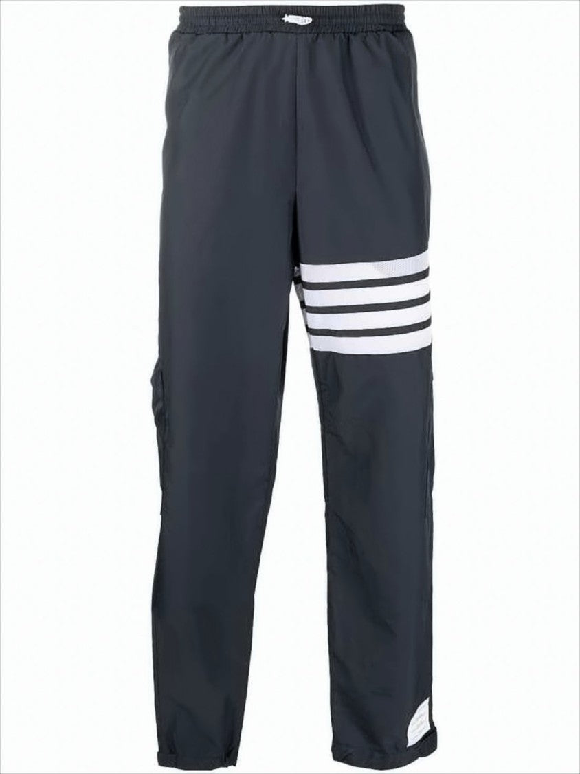 Thom Browne Sleek Black Training Jogger Pants With Distinctive Stripes