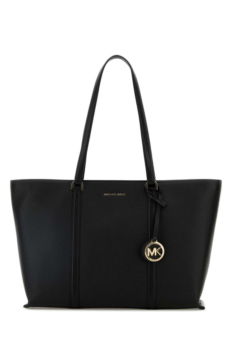 Michael Michael Kors Black Leather Large Temple Shopping Bag