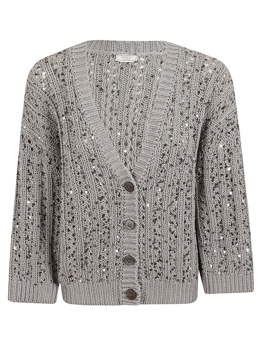 Peserico Openwork Sequin-Embellished Cotton Knitted Cardigan