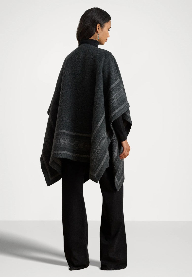 Lauren Ralph Lauren Jacquard-Patterned Black Poncho With Elegant Closure
