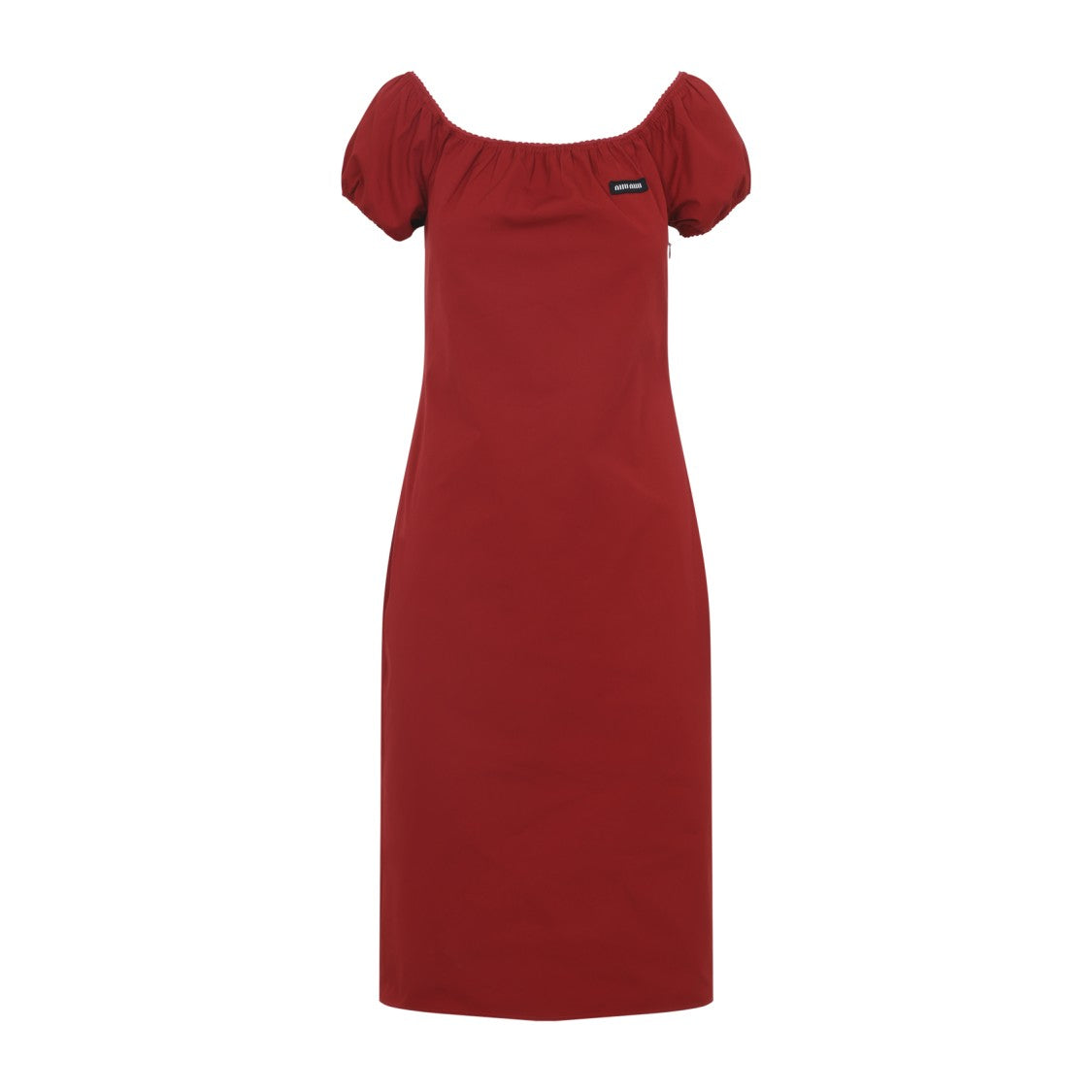 Miu Miu Red Cotton Midi Dress With Puff Sleeves