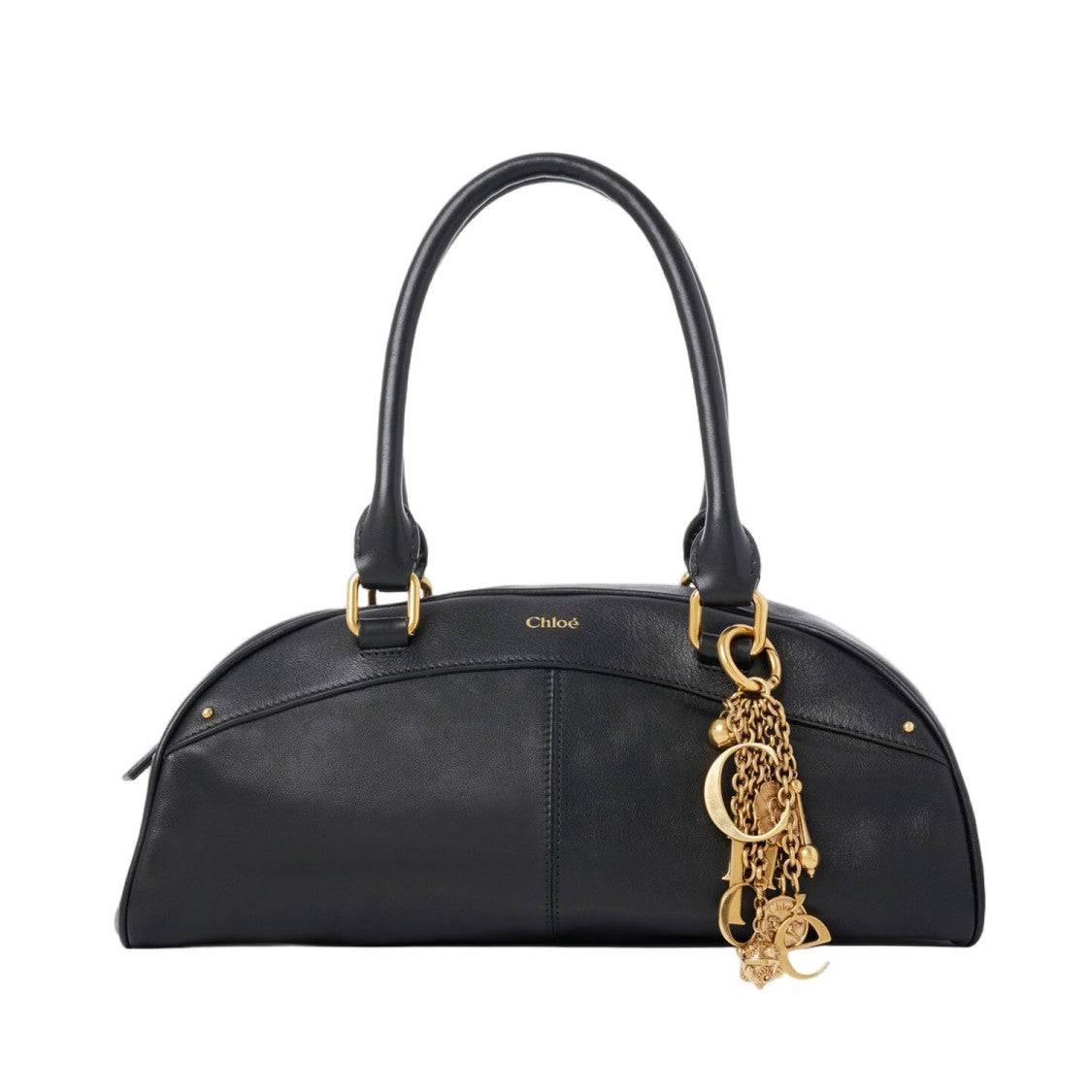 Chloé Curved Black Leather Handbag With Gold-Tone Detailing