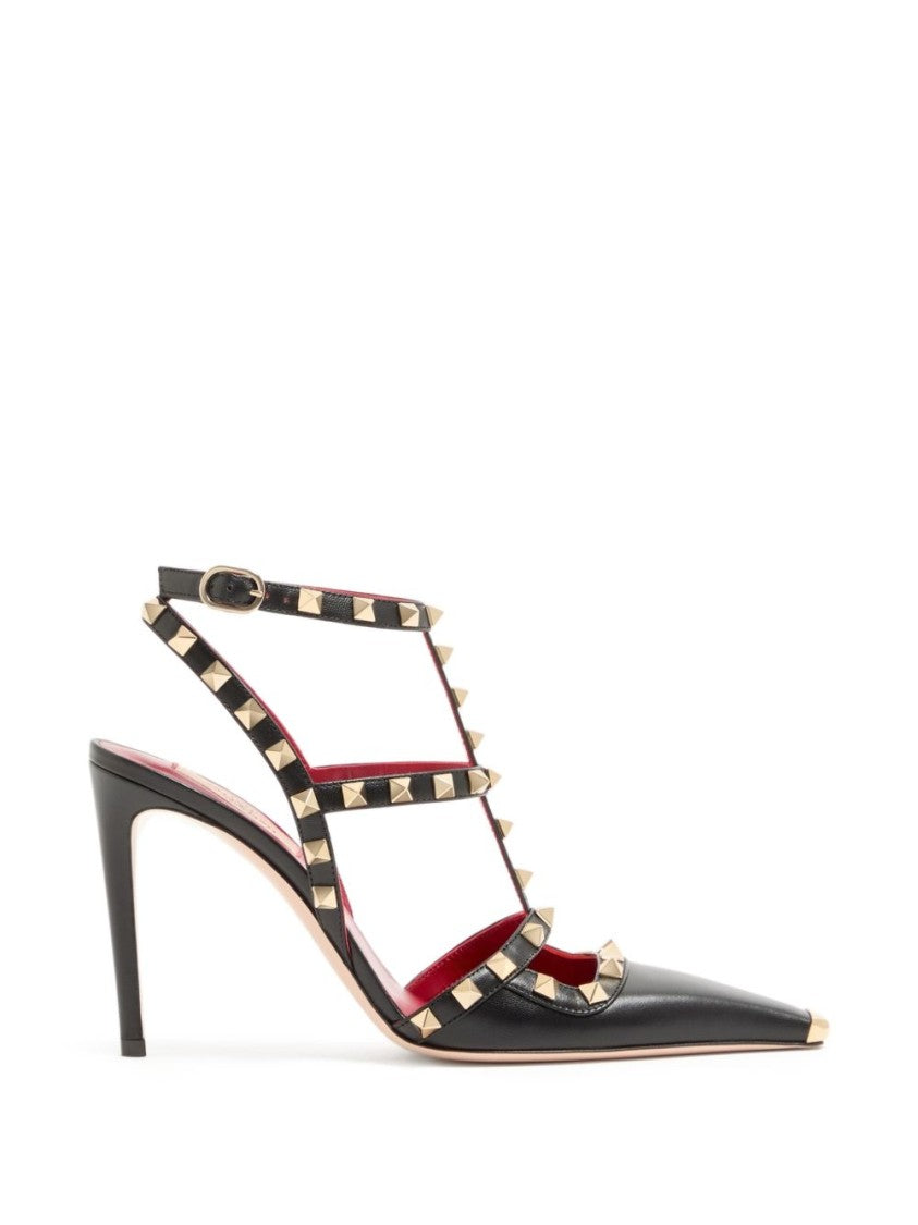 Valentino Garavani Pointed-Toe Pyramid Studs Ankle Buckle Flats