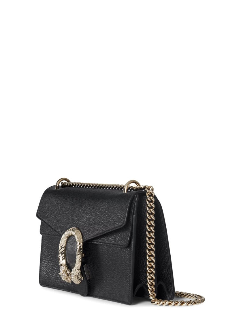 Gucci Textured Calfskin Shoulder Bag With Double Tiger Head Buckle
