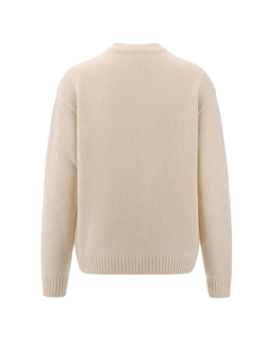 A.P.C. Cream Ribbed Knit Jacquard Logo Recycled Wool Sweater