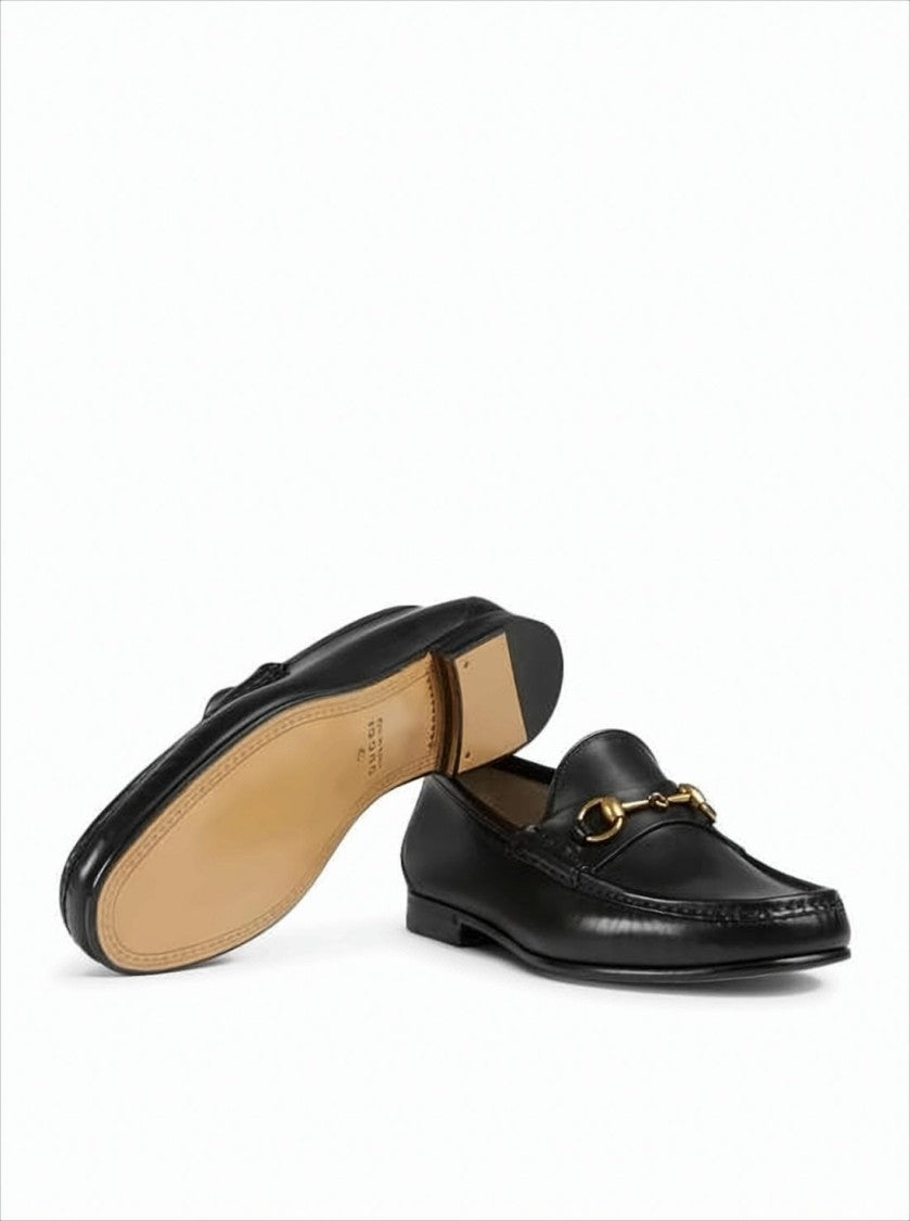 Gucci Black Leather Loafers With Gold-Tone Horsebit Detail